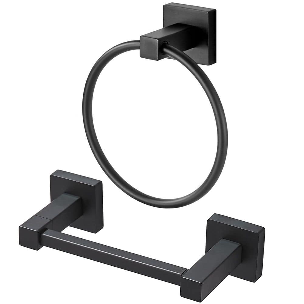 Numhew 2-Piece Bath Hardware Set Included Toilet Paper Holder and Towel Ring in Matte Black, Corrosion and Scratch-Resistant (1)