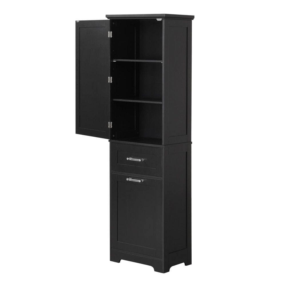 Dueyeeri 20 in. W x 13 in. D x 68 in. H Black MDF Linen Cabinet with Two Different Size Drawers and Adjustable Shelf in Black (2)