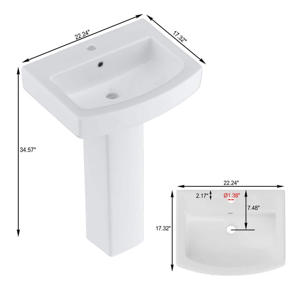 Kuomih 22 in. White Ceramic Pedestal Sink with 27 in. Base in White (3)