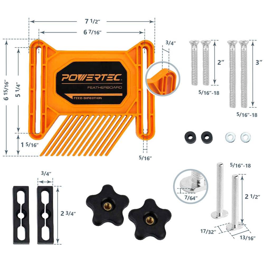 ‎POWERTEC Universal Featherboard Woodworking Safety Kit with Deluxe Magnetic Push Stick for Table Saws, Router Tables (2-Pack) (3)