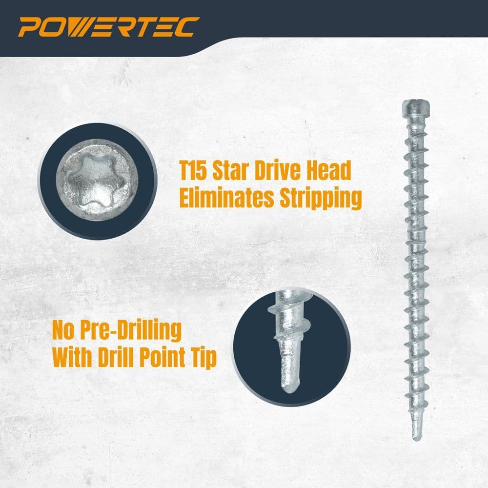 ‎POWERTEC #10 x 2-3/8 in. Ruspert-Coated Outdoor Wood Deck Screws, T15 Star Flat-Head, Compatible w/ Edge Deck Screw Jigs (250PK) (3)