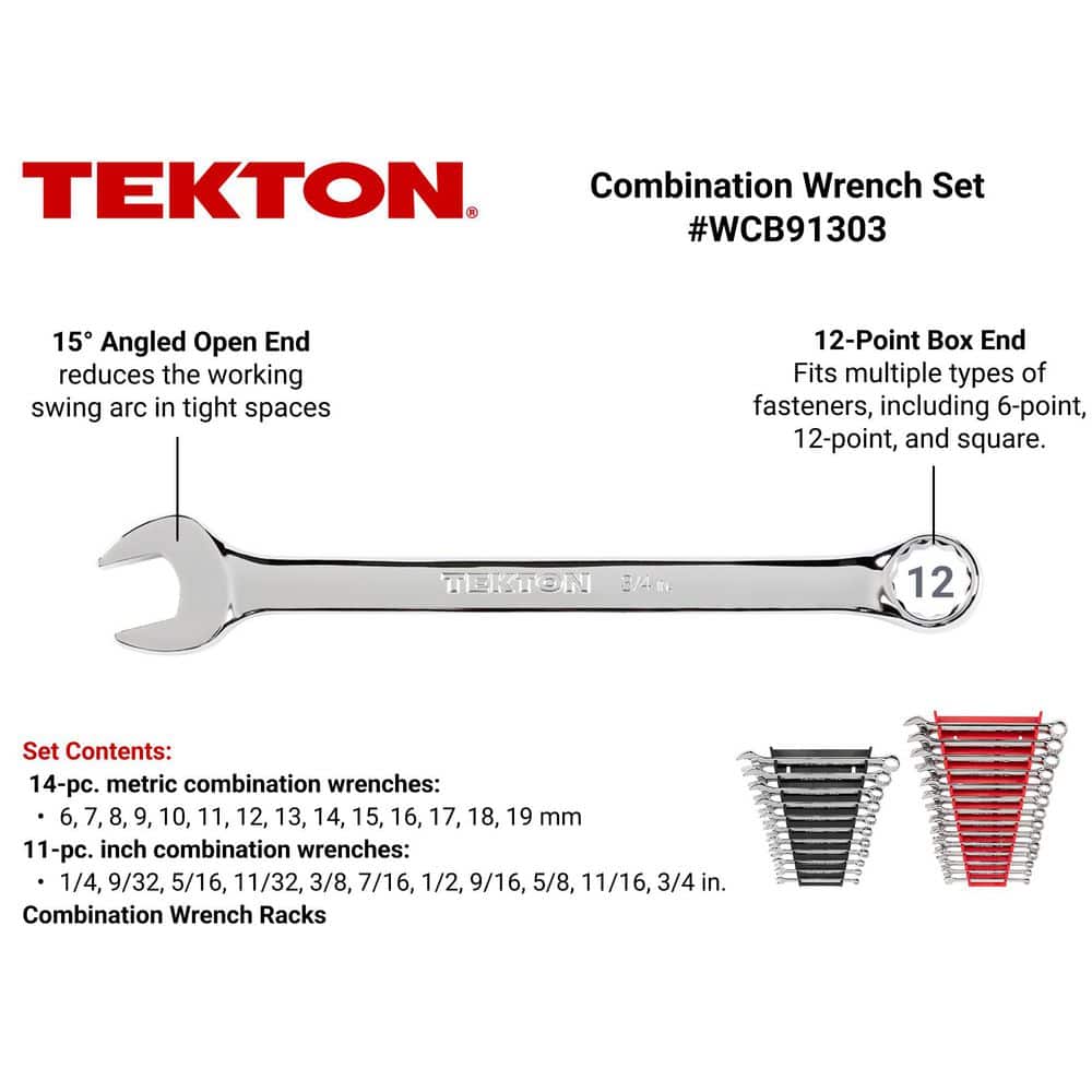 TEKTON 1/4-3/4 in., 6-19 mm Combination Wrench Set with Rack (25-Piece) (2)