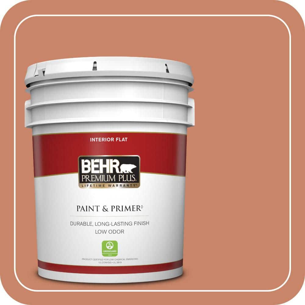 BEHR PREMIUM PLUS 5 gal. #MQ4-39 Cabana Melon Flat Low Odor Interior Paint & Primer