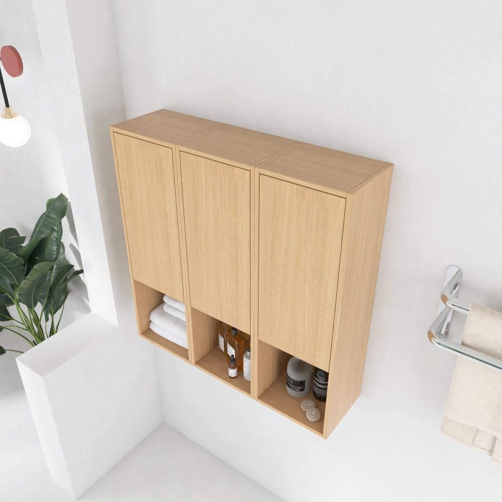 UPIKER 36 Inch Small Wall-Mounted Side Cabinet Combo With Soft Closing Doors, Light Oak (3)