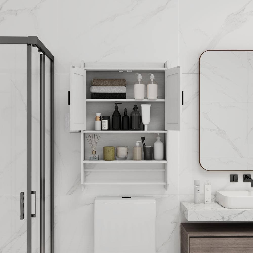 Unbranded Bathroom Wall Cabinet with Doors, Adjustable Shelf, Towel Bar and Paper Holder, Over The Toilet Storage for Bathroom (2)