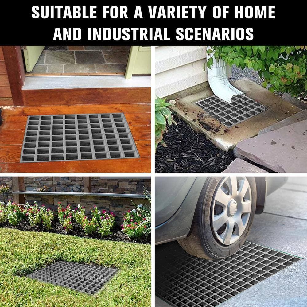 Wellco Fiberglass Molded Grating Composite for Floors Outdoor Drain Cover, 1.5 x 1.5 x 1 in., 10.6 x 10.6 in., Gray, Gritted (2)
