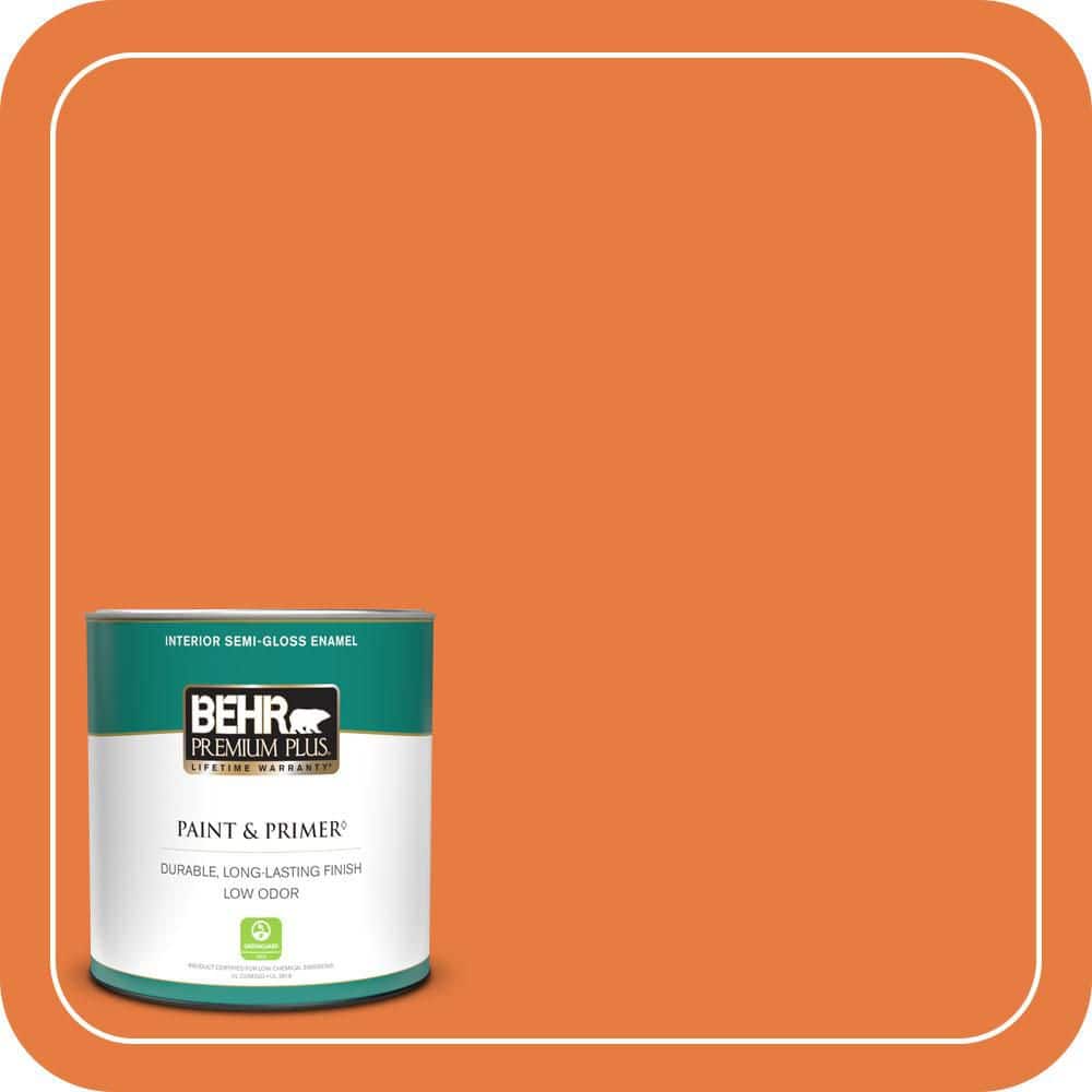 BEHR PREMIUM PLUS 1 qt. #S-G-250 Solar Flare Semi-Gloss Enamel Low Odor Interior Paint & Primer