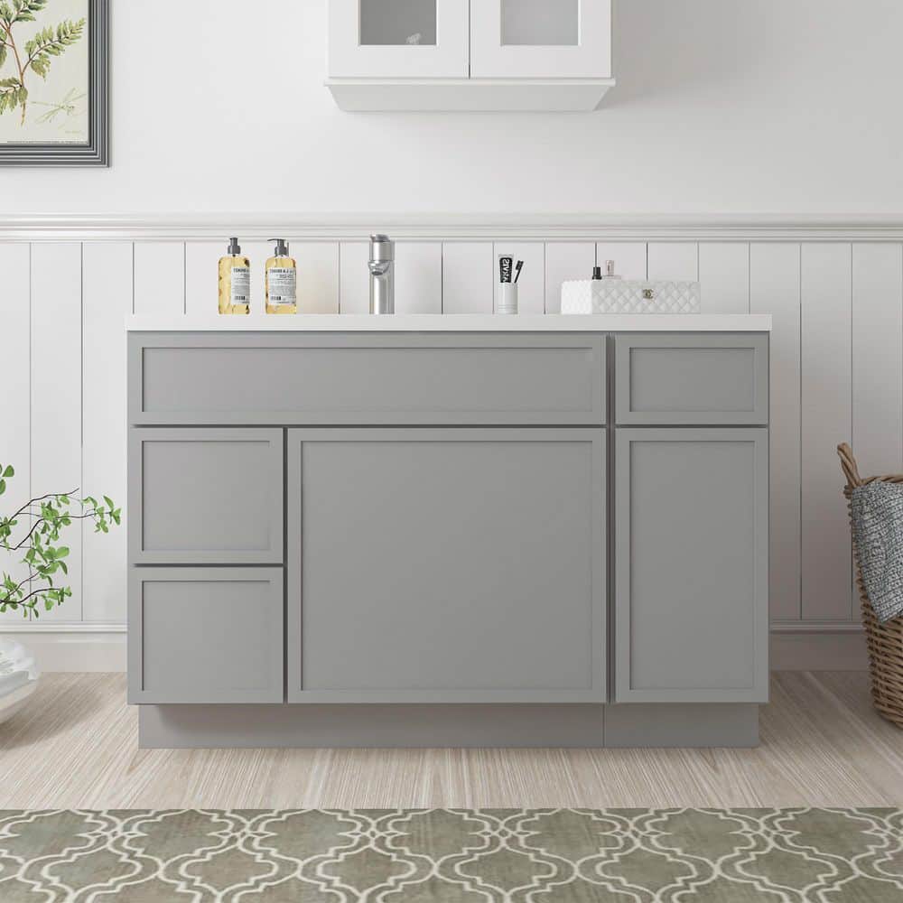 Vanity Art Colton 48 in. 2-Door and 3-Drawer Freestanding Shaker Bathroom Vanity Cabinet (No Top) in Gray — Unassembled (1)