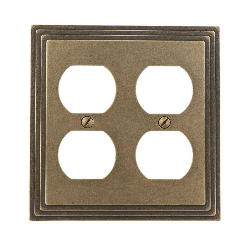 AMERELLE Tiered 2 Gang Duplex Metal Wall Plate - Rustic Brass