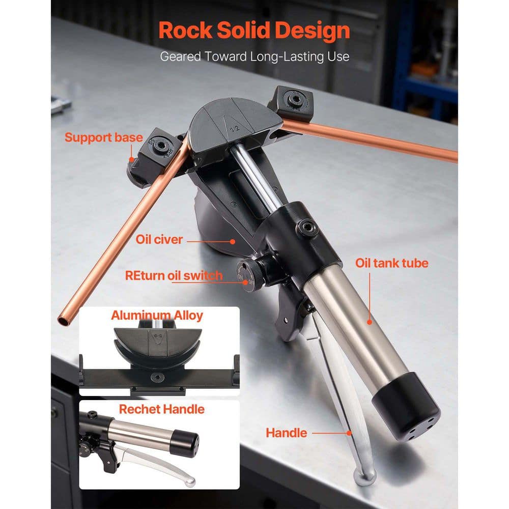 SKYSHALO Hydraulic Tubing Bender Kit, Copper Pipe Bender, HVAC Tool Set, 90° Bend, with 7 Aluminium Alloy Dies, 1/4 to 7/8 In. (3)