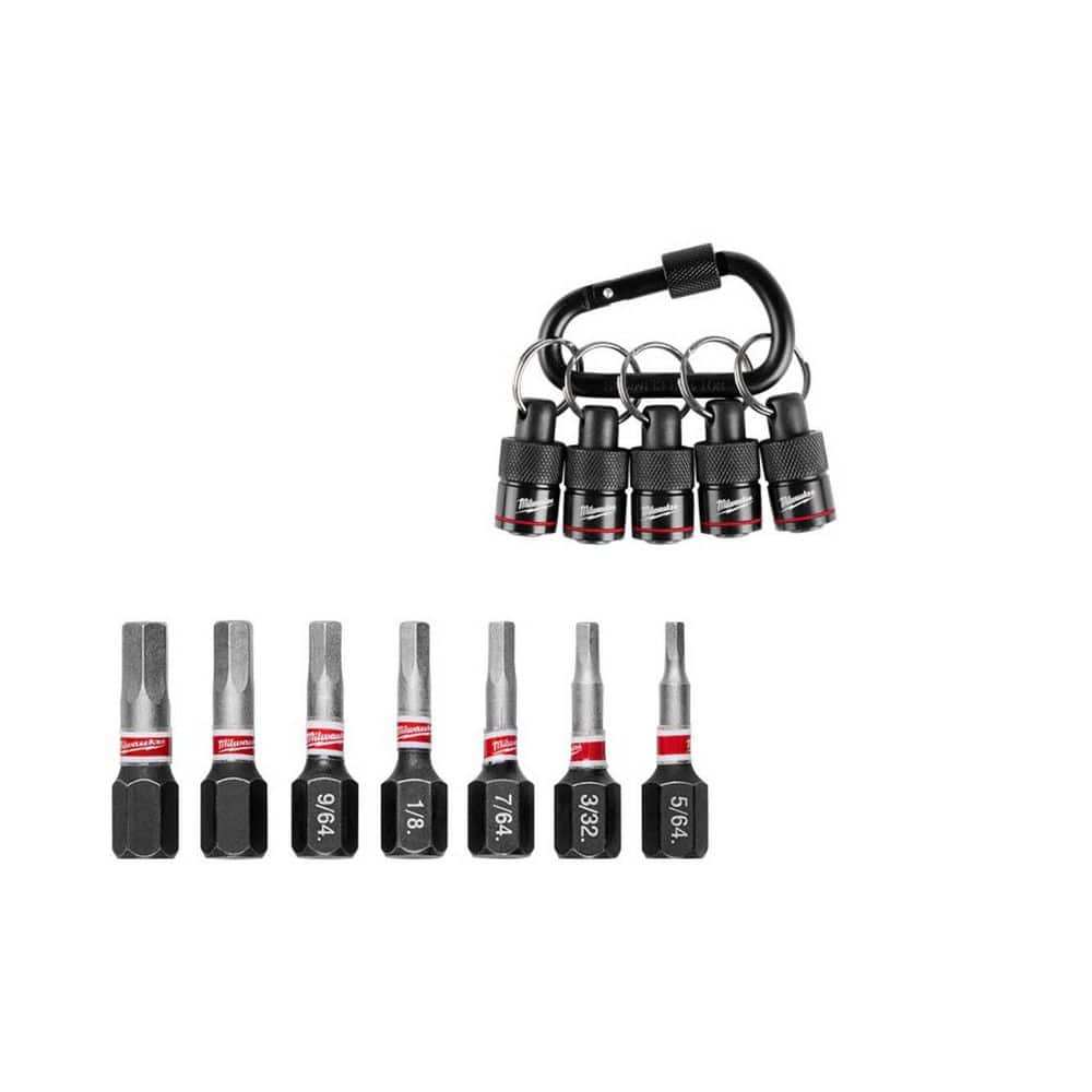 Milwaukee SHOCKWAVE Impact Duty Alloy Steel Security Hex Screw Driver Bit Set (7-Piece) & Hex Bit Holder w/ Carabiner