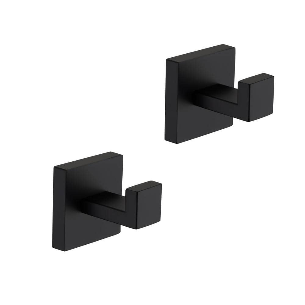 Zeus & Ruta 2-Piece Square Bathroom J-Hook Robe/Towel Hook in Matte Black (1)