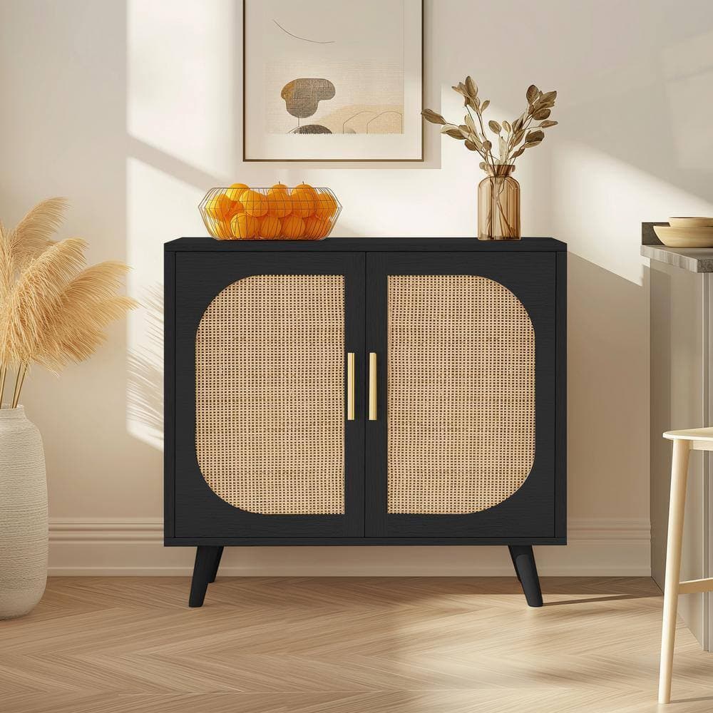 XUJMK 32 in. W x 12 in. D x 28 in. H Gray Linen Cabinet, Buffet Cabinet with 4-Compartments for Bathroom/Living/Hallway/Entry (3)