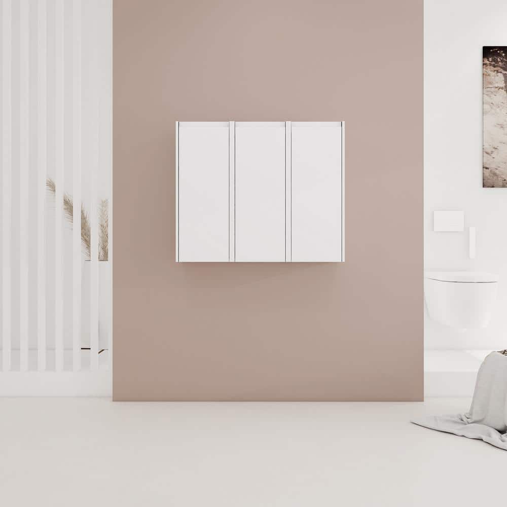 UPIKER Modern 35.43 in. W x 9.81 in. D x 29.5 in. H Bathroom Storage Wall Cabinet in White (1)