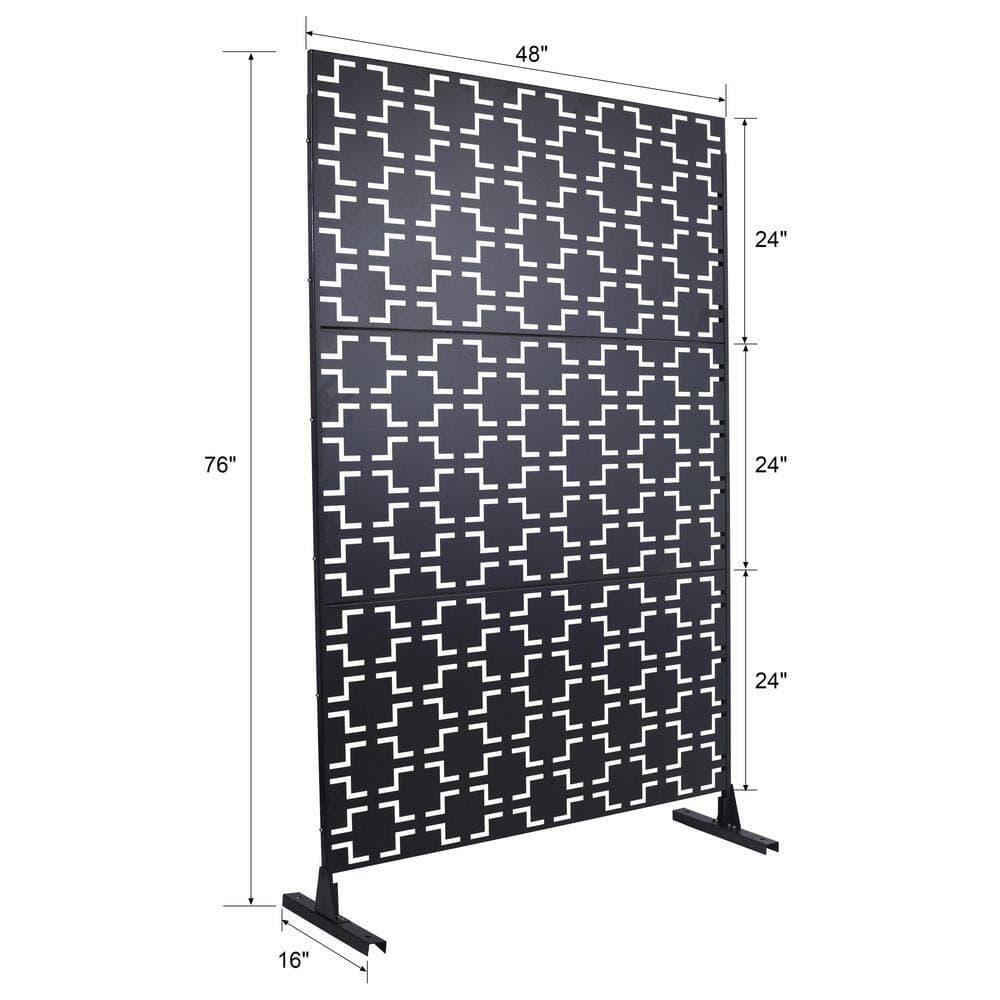cadeninc 4 ft. x 6.33 ft. Black Outdoor and Indoor Freestanding Metal Privacy Screen Fence Panels for Lawn Garden (Not Composite) (2)