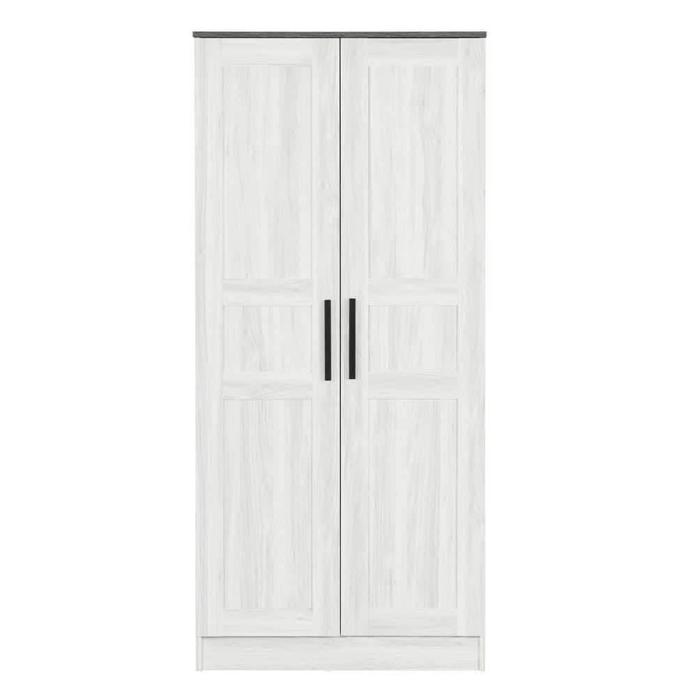 Unbranded 31.5 in. W x 18.31 in. D x 68.9 in. H Light Gray Linen Cabinet Wooden Wardrobe with 2Doors, LED and 4 Storage Shelves (1)