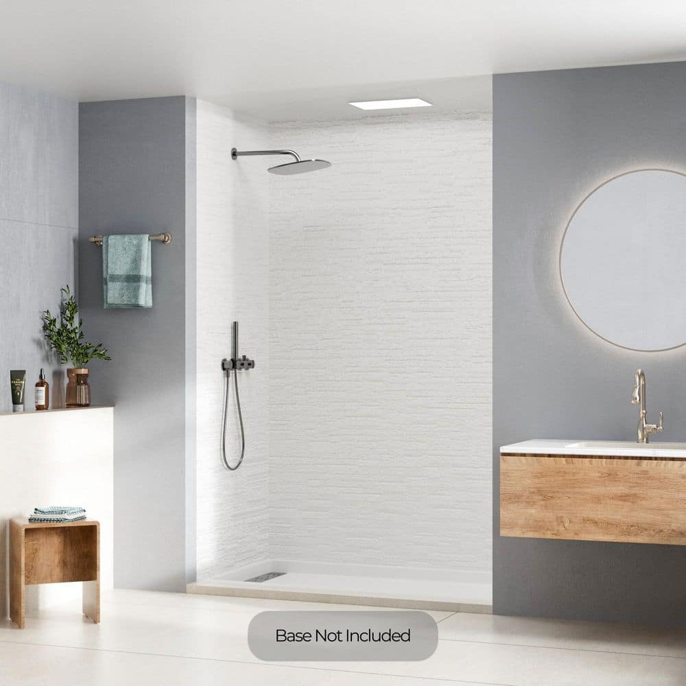 Kobiworks 36 in. L x 60 in. W x 96 in. H Solid Surface 3-Piece Glue Up Alcove Shower Wall Surround in Rock Pattern (3)