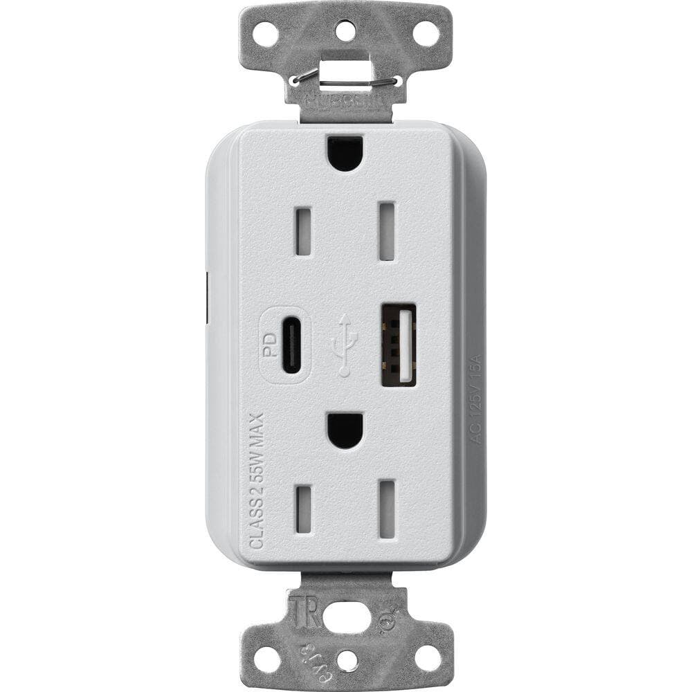 Lutron Claro 15 Amp Tamper Resistant USB Type A/C Duplex Receptacle, Decorator Style Outlet, Satin Finish, SCR-15-ACTR-MI, Gray (1)