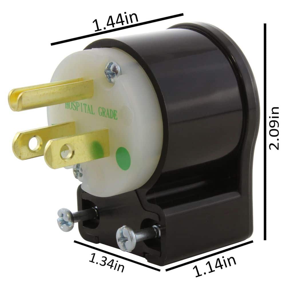 AC WORKS NEMA 5-15P 15A 125V All Angle Medical/Hospital Grade Plug UL C-UL Approval (3)