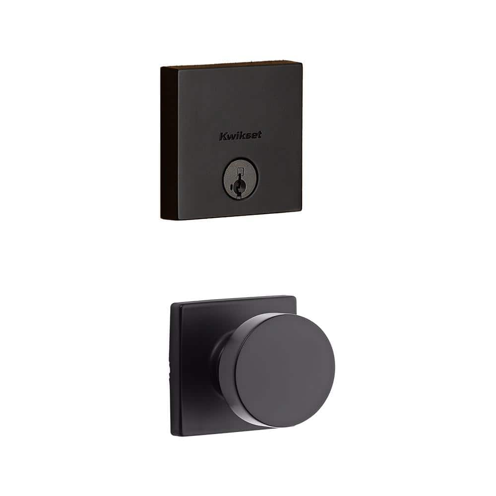 Kwikset Downtown Low-Profile Iron Black Square Single Cylinder Contemporary DeadBolt Featuring SmartKey Security w/ Pismo Square