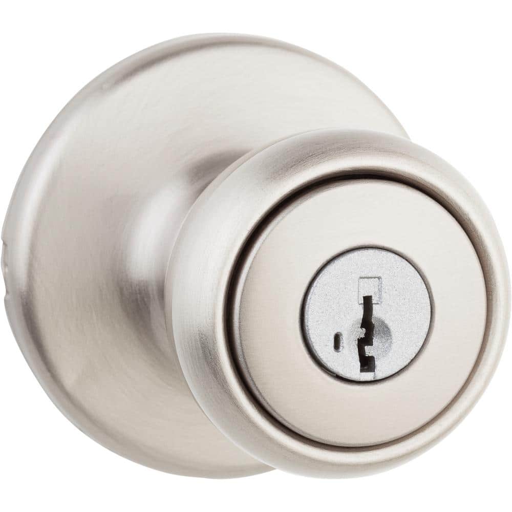 Kwikset Tylo Satin Nickel Keyed Entry Door Knob featuring SmartKey Security