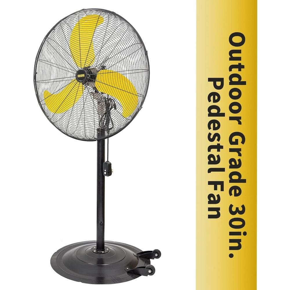 Edendirect 30 in. 3 Speeds Pedestal Fan in Yellow with IP44 Enclosure 1/3 HP Motor, Detachable Mist Spray Kit (2)