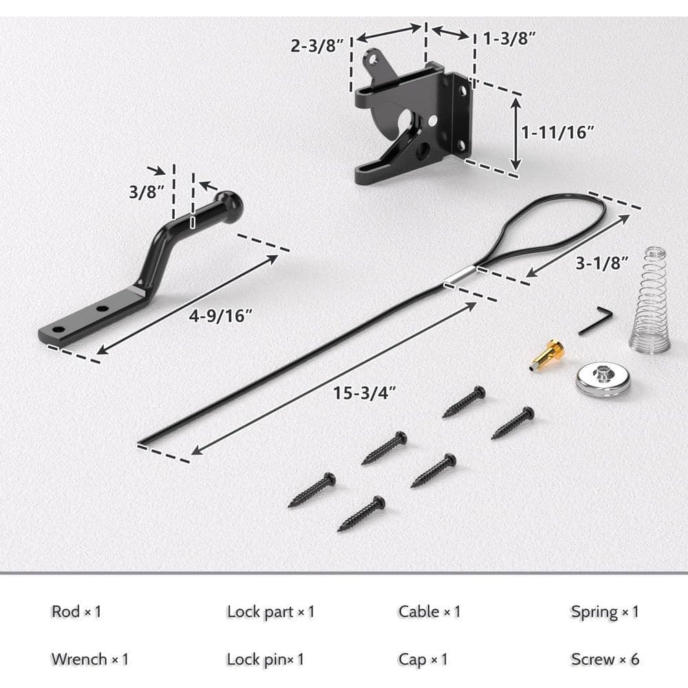 Unbranded Self Locking Gate Latch with Spring Cable Pull for Fence Gate Black Carbon Steel Easy Install Durable Secure (3)