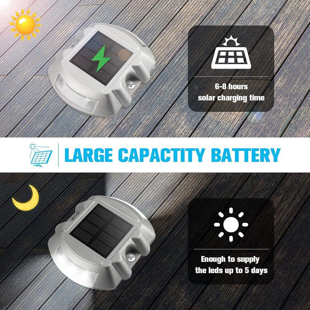 Afoxsos Solar Powered IP67 Waterproof LED Deck and Driveway Lights White with 8-Pack for Outdoor Garden Pathway and Yard (3)