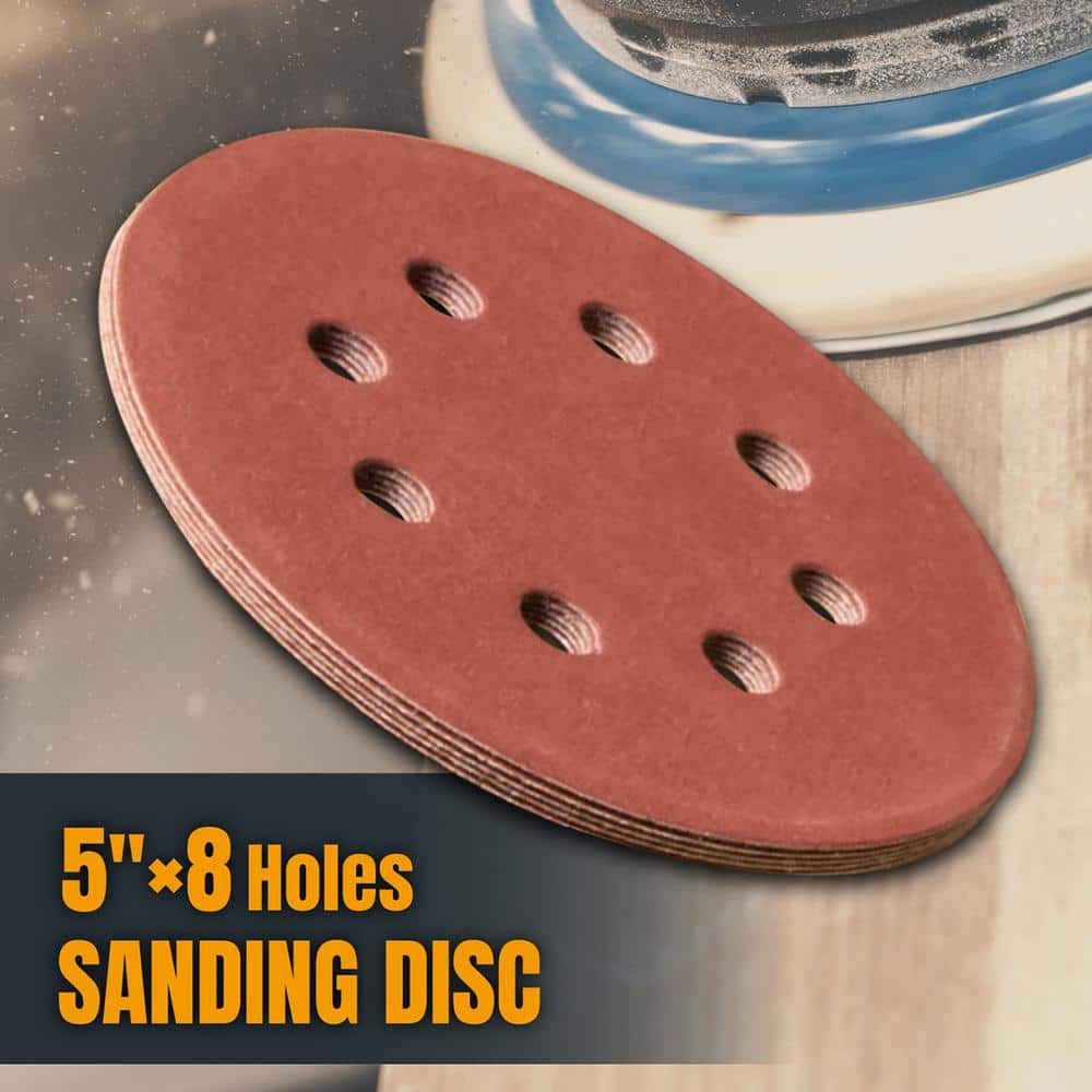 ‎POWERTEC 5 in. 8 Hole Hook and Loop Sanding Discs, 80 Grit, Sandpaper for Random Orbital, Palm, Air, Pneumatic Sander (100PK) (3)