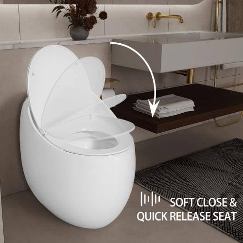 Anqtovp 1-Piece 1.28 GPF Single Flush Elongated Toilet with Comfort Height and Soft-Close Seat in Glossy White Seat Included (3)