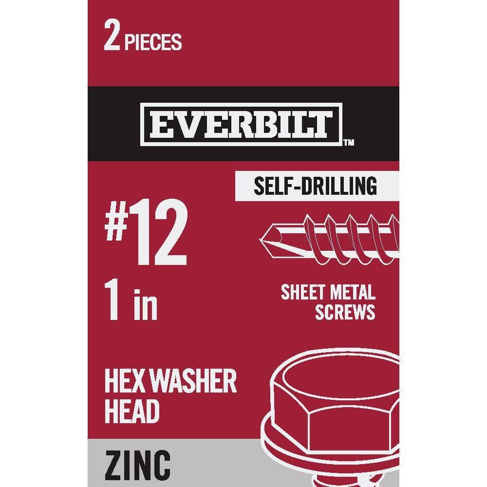 Everbilt #12 x 1 in. Zinc Plated Hex Head Sheet Metal Screw (2-Pack) (1)