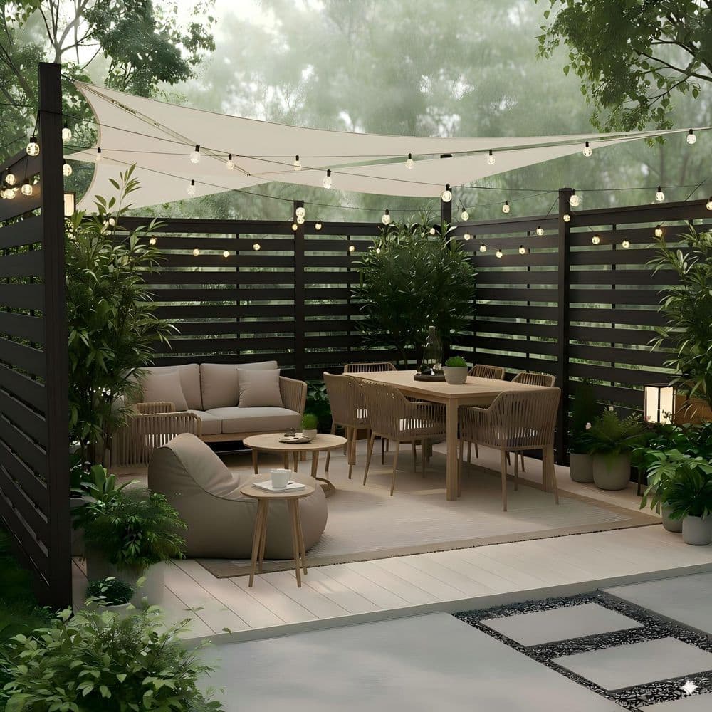 mondaria Outdoor Lattice 6 ft. H x 6 ft. W Waterproof Black Composite Fence Panel Kit with One Post (2)