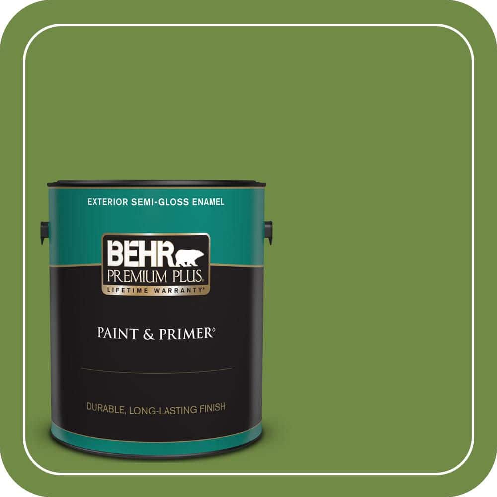 BEHR PREMIUM PLUS 1 gal. #S-H-420 Shamrock Semi-Gloss Enamel Exterior Paint & Primer