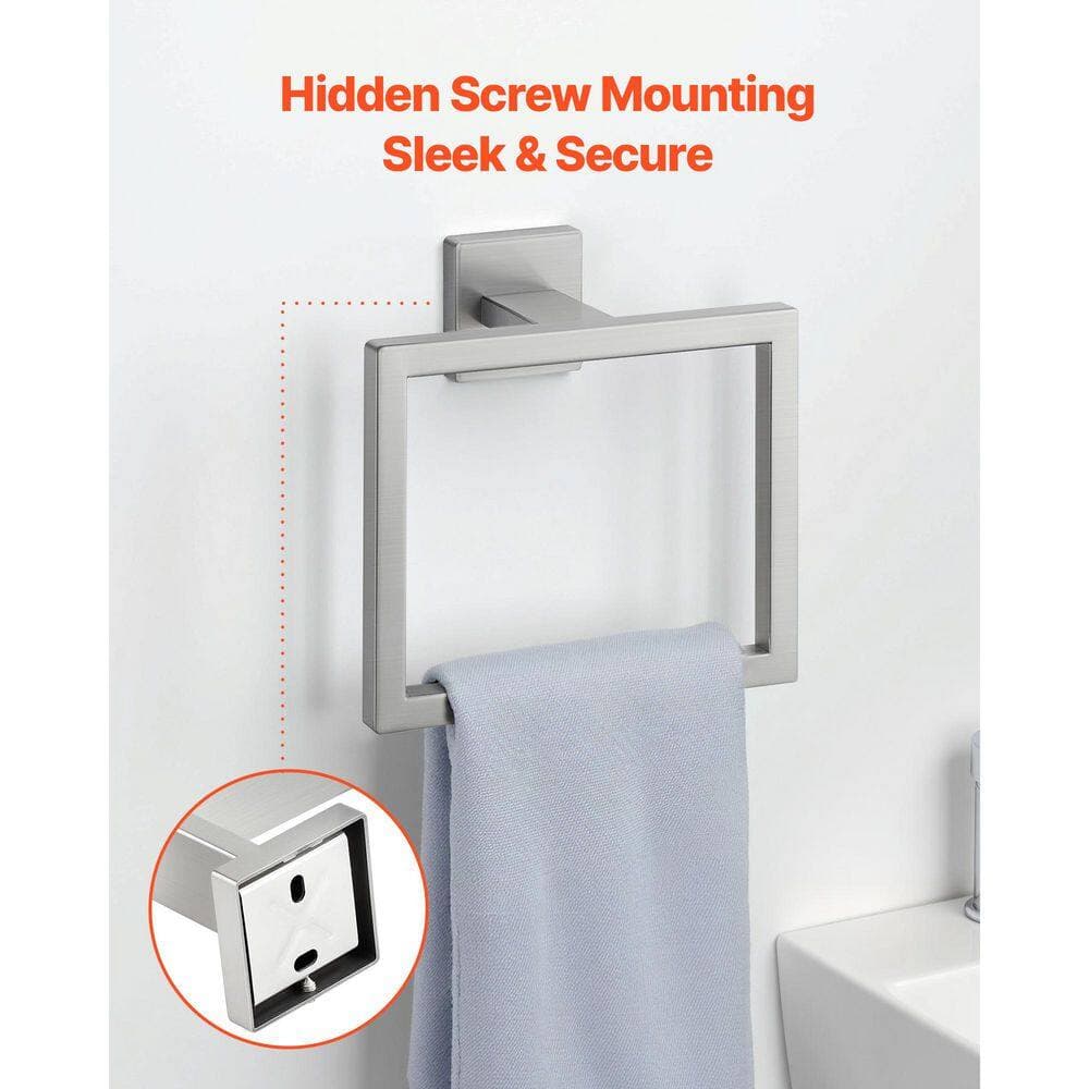 SKYSHALO Brushed Nickel Bathroom Hardware Set, 5-Pieces, 24 in. Towel Bar, Towel Rack, 2-Hooks, Toilet Paper Holder, Wall Mounted (3)