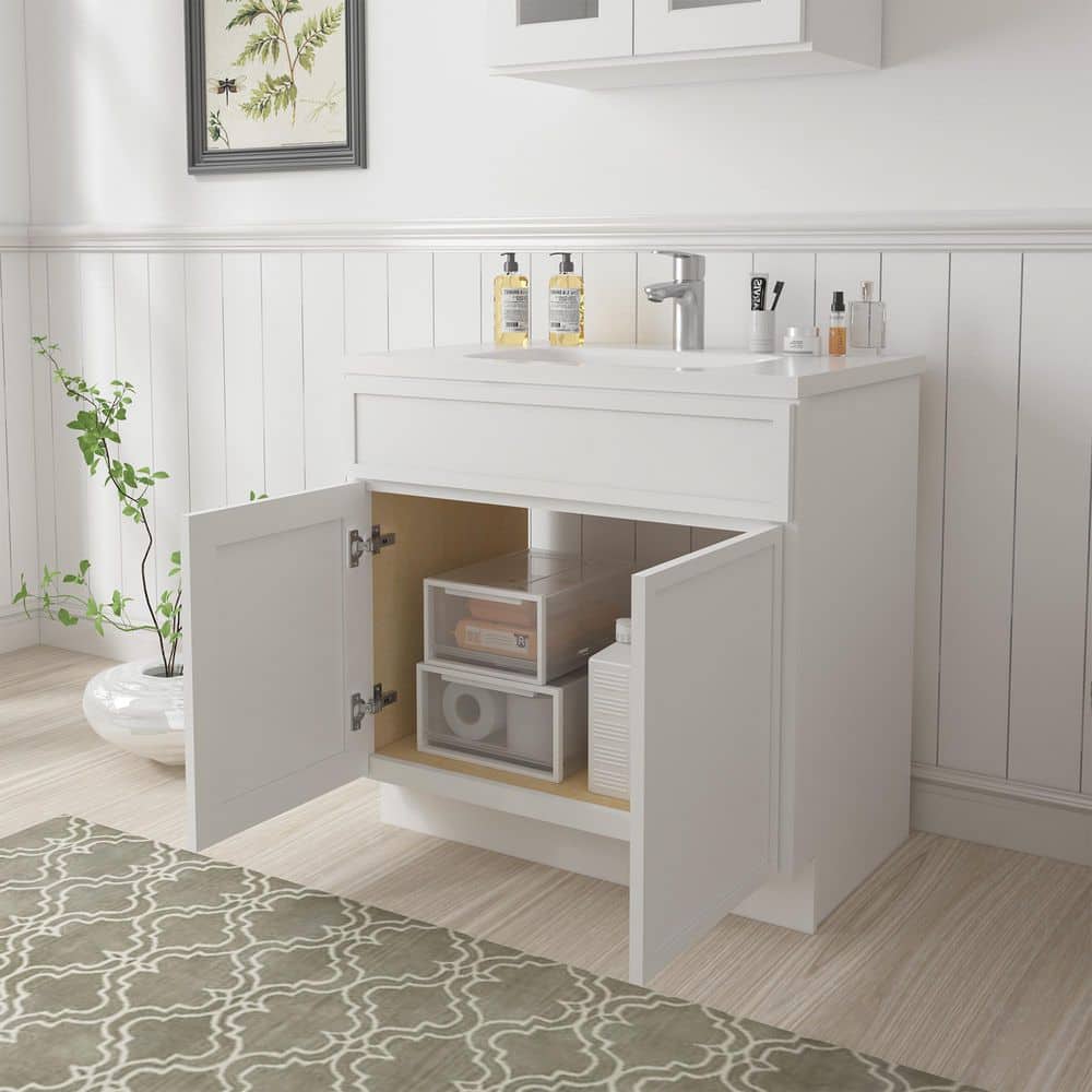 Vanity Art Colton 30 in. 2-Door Freestanding Shaker Bathroom Vanity Cabinet (No Top) in White — Unassembled (3)