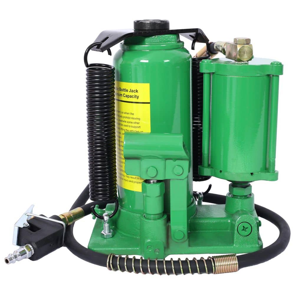 Amucolo 12 Ton Green All Welded Bottle Jack Air Hydraulic Bottle Jack, 9.8-19.3 in. Lifting Range, Manual Handle and Air Pump (1)