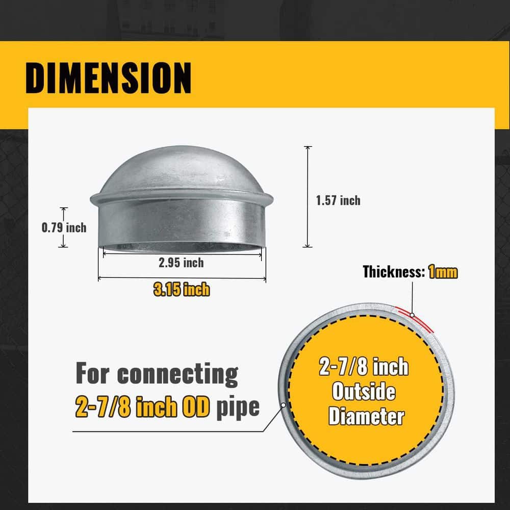 Afoxsos Galvanized Steel Fence Post Caps for 2-7/8 OD Pipe Chain Link Fence Parts Easy Installation 2-Pack (2)