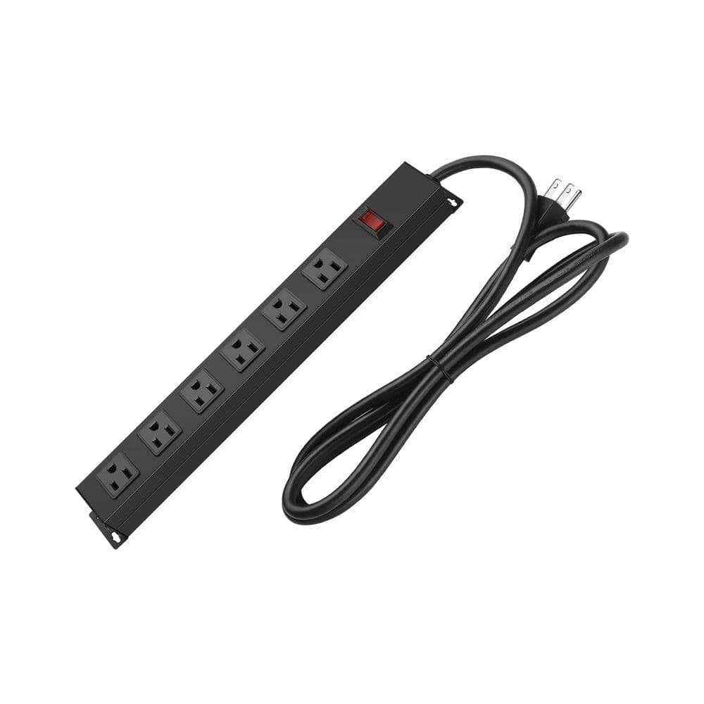 Unbranded 6 ft. Power Cord 6-Outlet Surge Protector with Wall Mount, Metal Aluminum Alloy Power Strip with Switch, Black (1)