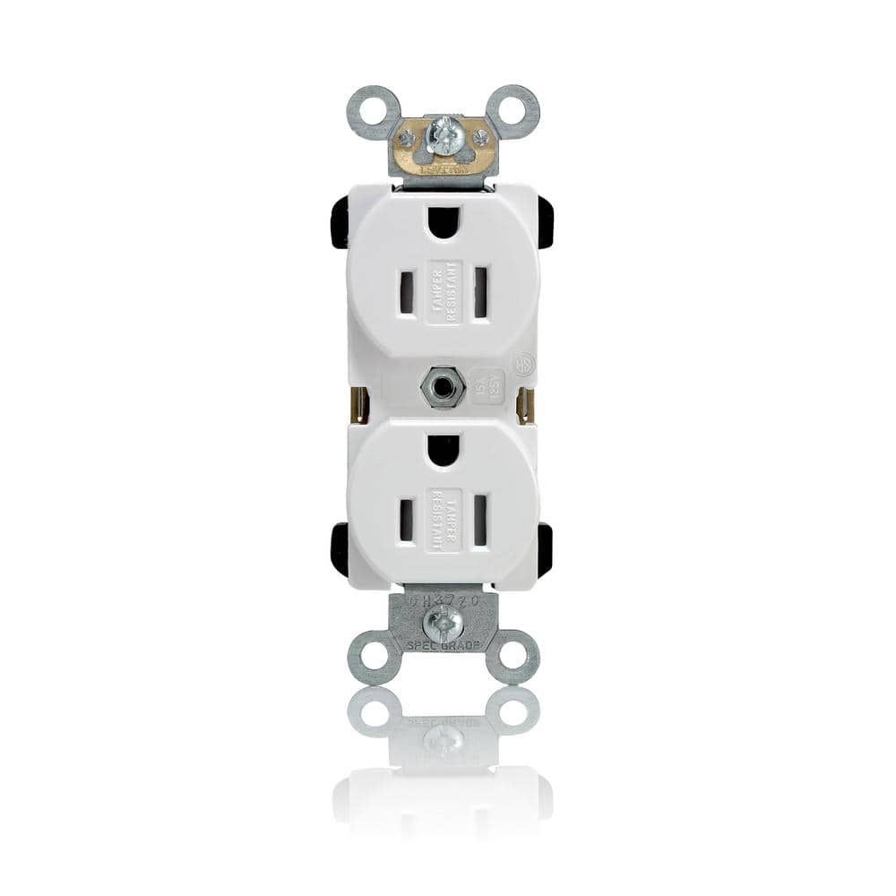 Leviton 15-Amp 125-Volt Commercial Grade Tamper Resistant Duplex Outlet/Receptacle, White (1-Pack) TBR15-W