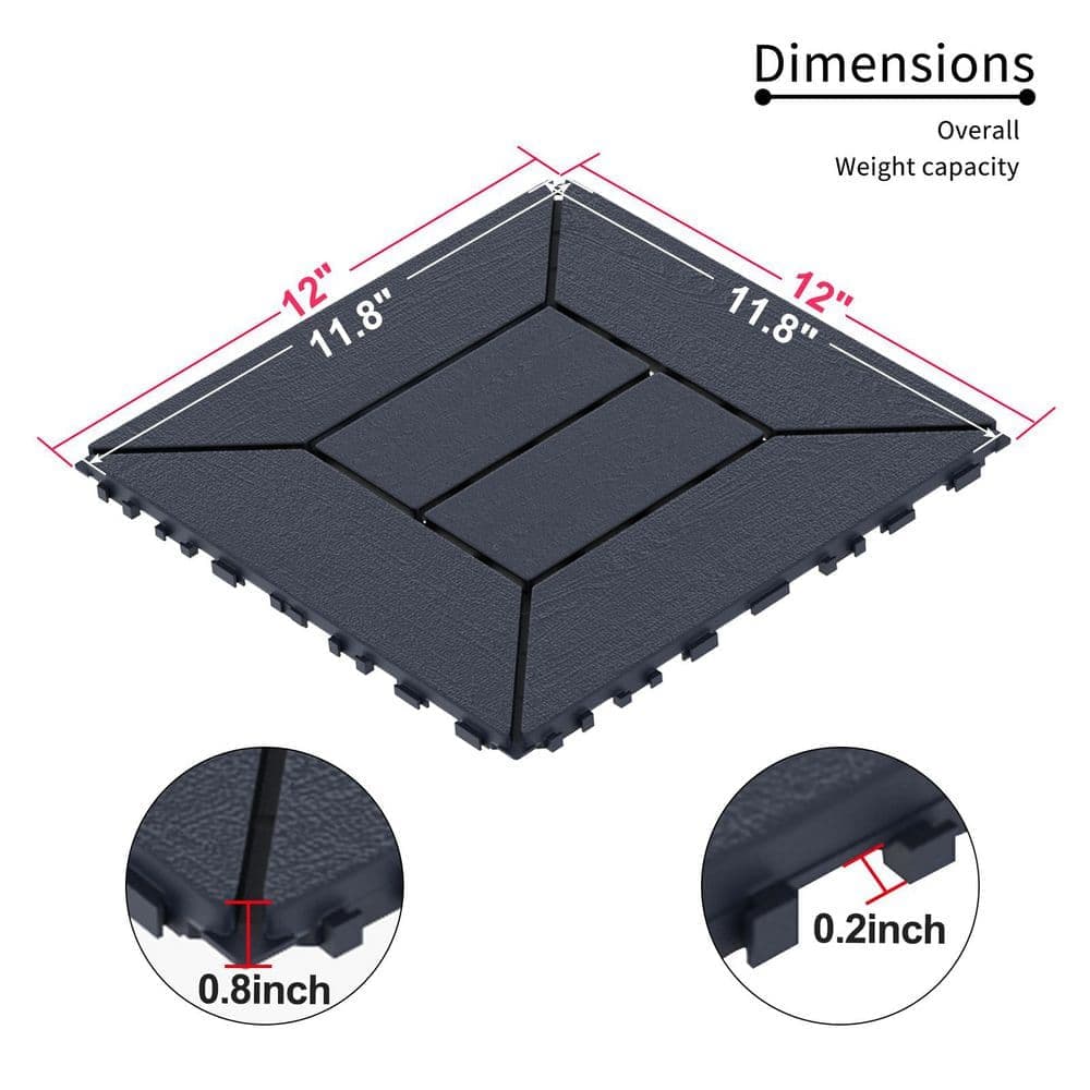 cadeninc 12 in. x 12 in. Square Interlocking Decking Tiles Composite Floor Tile for Porch Poolside, Dark Gray (44-Pack) (2)