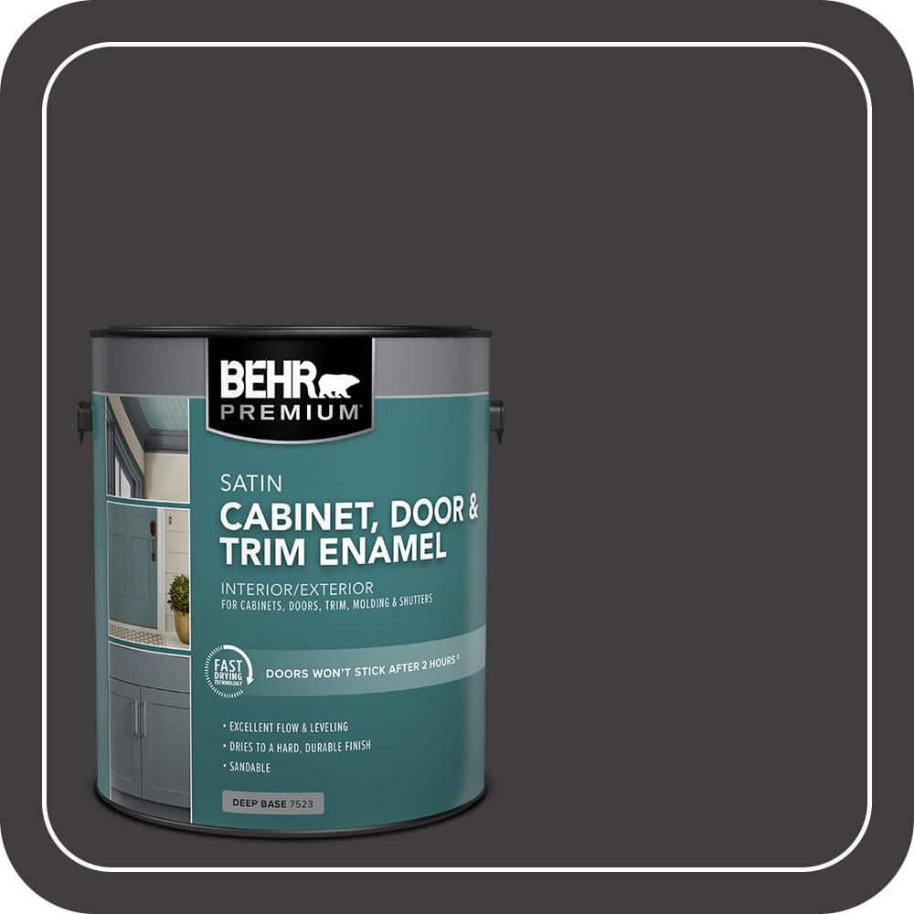 BEHR PREMIUM 1 gal. #T13-3 Black Lacquer Satin Enamel Interior/Exterior Cabinet, Door & Trim Paint (1)
