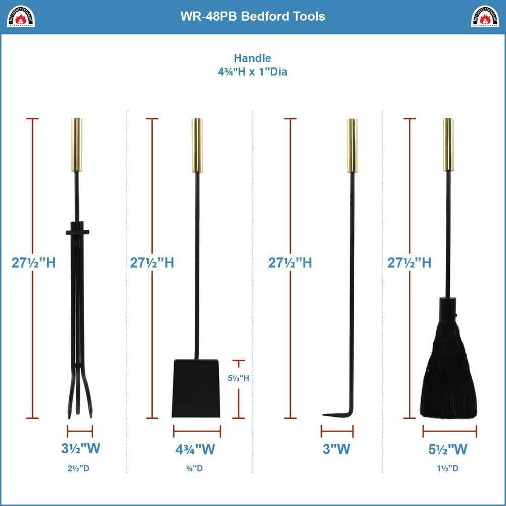 ACHLA DESIGNS 30.25 in. Tall 5-Piece Black and Polished Brass Contemporary Bedford Fireplace Tool Set (3)