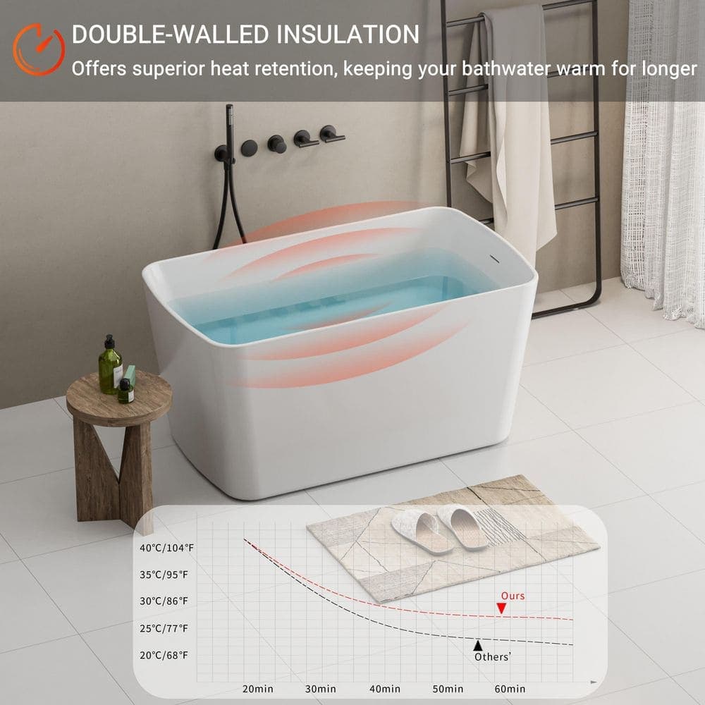 Aionor 28 in. Acrylic Flat Bottom Soaking Bathtub with Overflow and Quick Drain White (3)