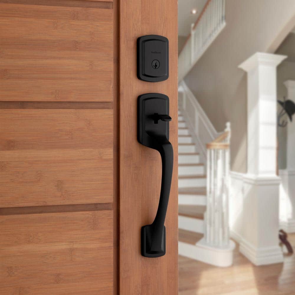 Kwikset Prague Matte Black Single Cylinder Entry Door Handleset with Round Pismo Knob Featuring SmartKey Security (2)