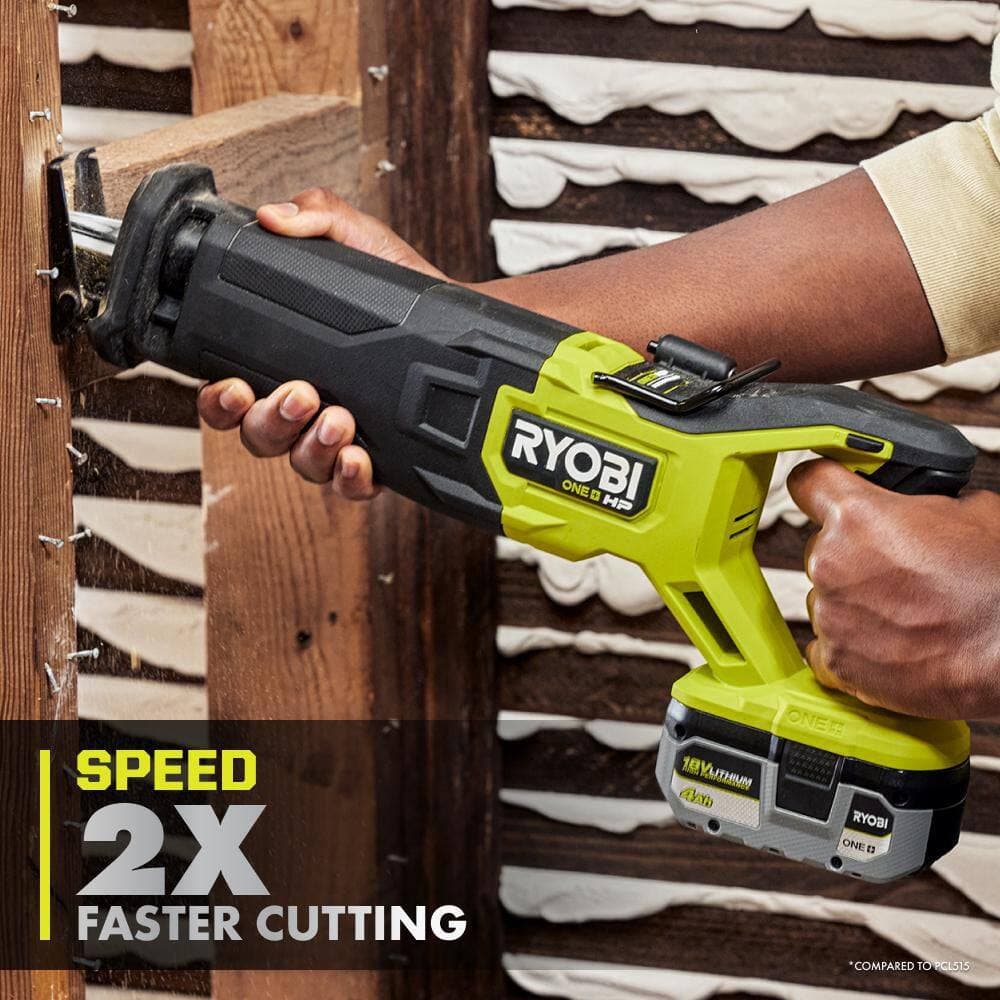 RYOBI ONE+ HP 18V Brushless Cordless Reciprocating Saw with 2.0 Ah HIGH PERFORMANCE Battery (3)