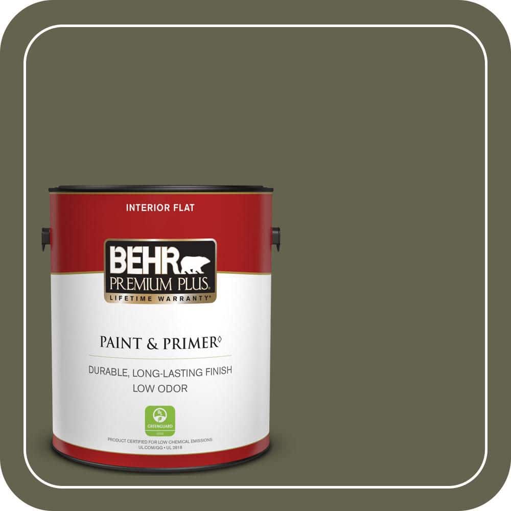 BEHR PREMIUM PLUS 1 gal. #N350-7A Mountain Olive Flat Low Odor Interior Paint & Primer