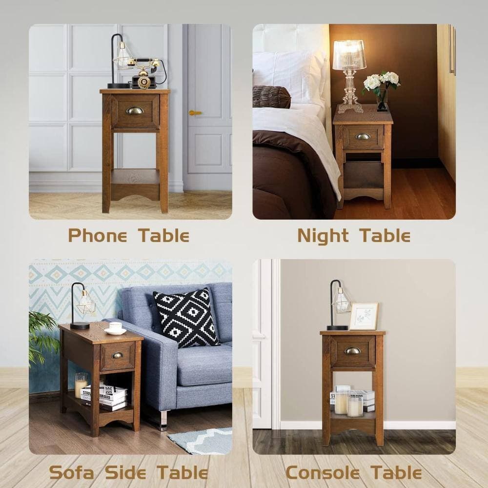 Volenca Chairside End Table, Drawer and Open Shelf, Compact Sofa Side Table for Small Spaces (2)