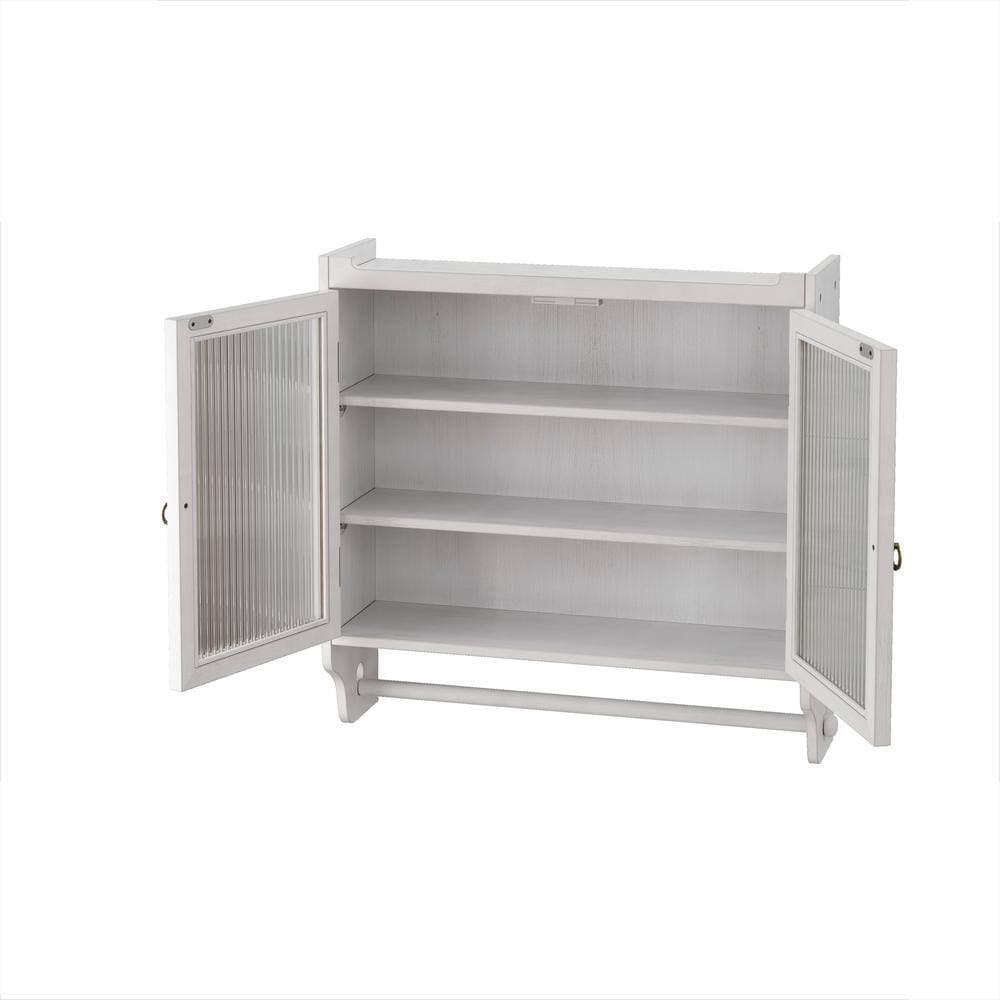Tileon 24.8 in. W 7.08 in. D 23.62 in. H Bathroom Storage Wall Cabinet with Glass Doors and Towel Rack (3)