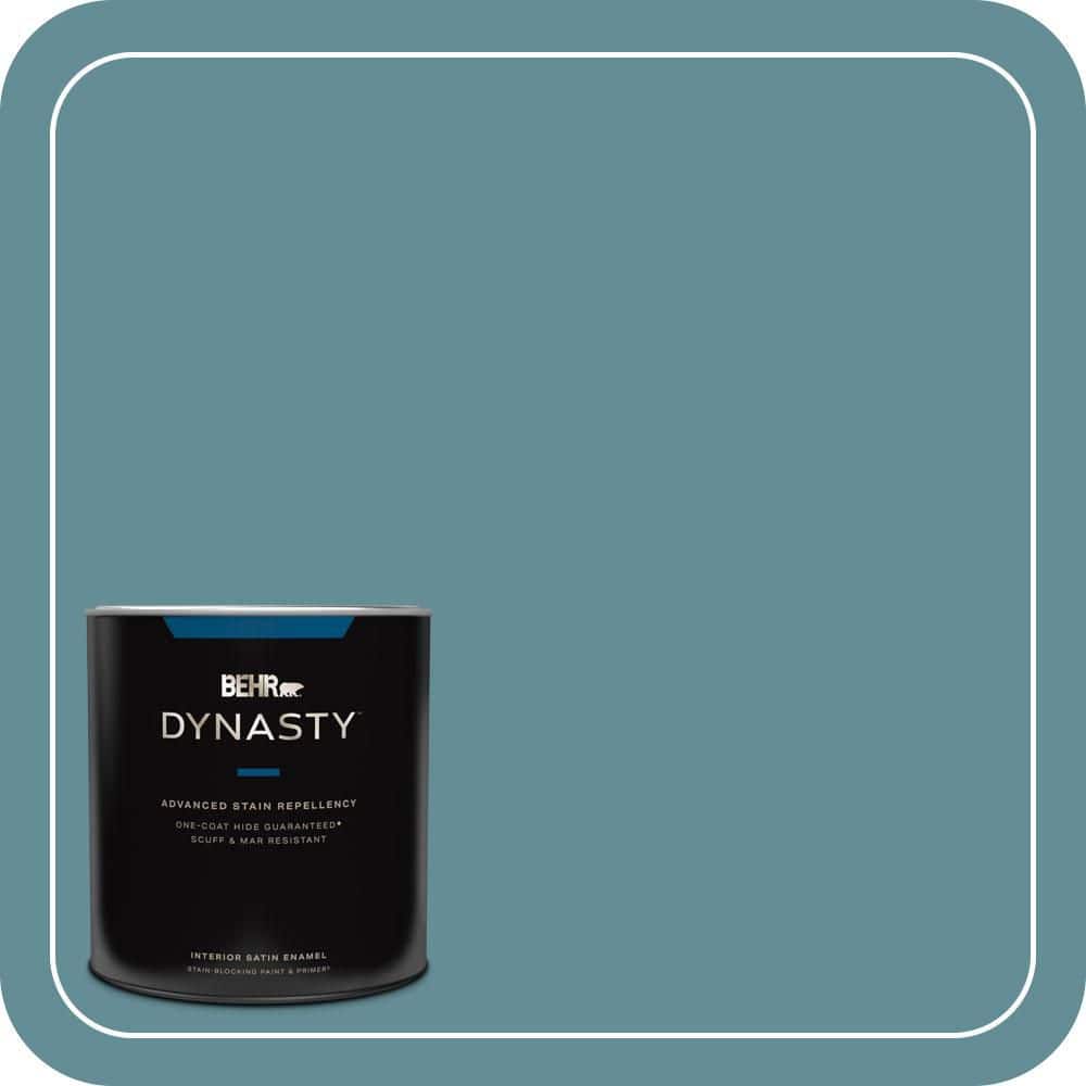 BEHR DYNASTY 1 qt. #S450-5 Oarsman Blue One-Coat Hide Satin Enamel Interior Stain-Blocking Paint and Primer