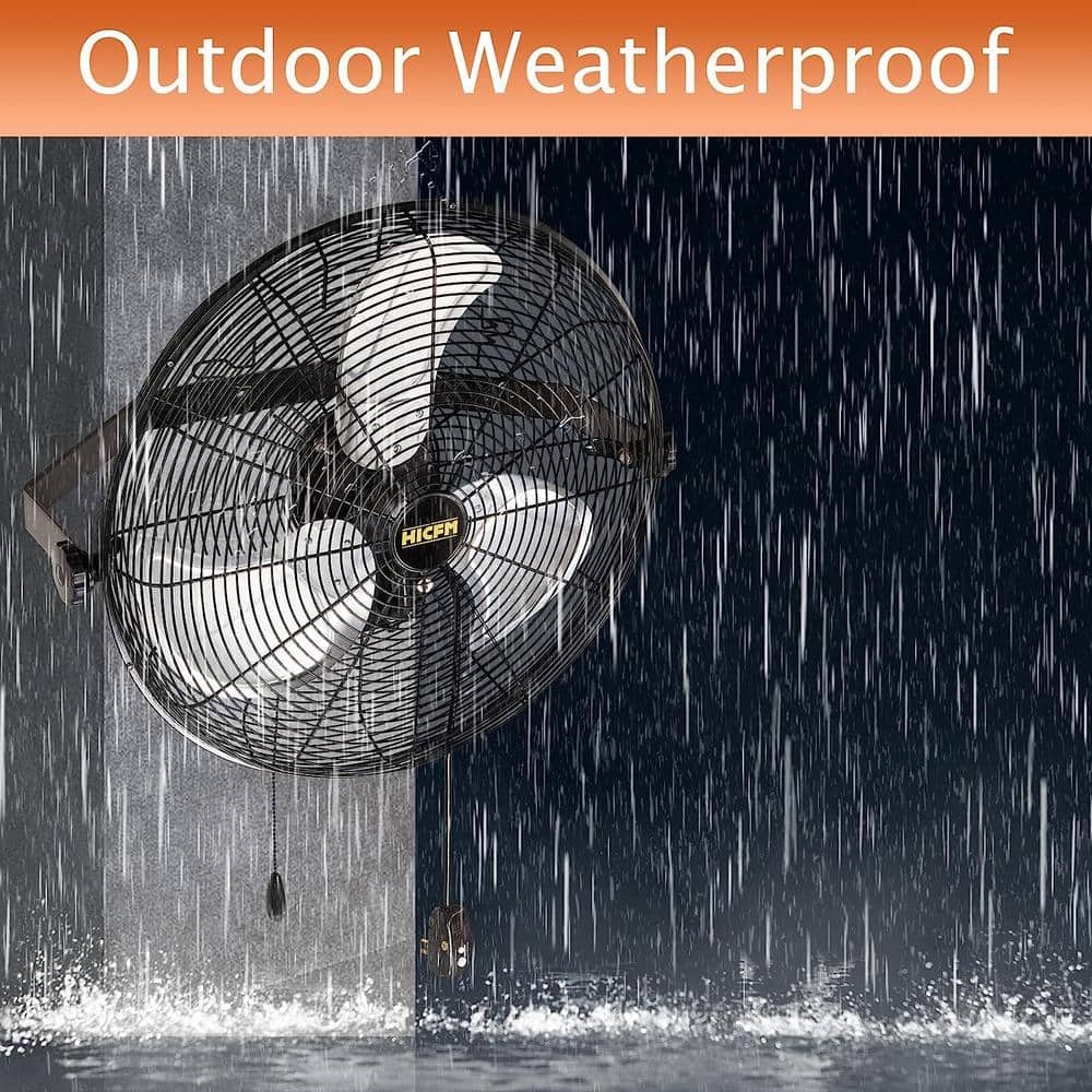 Edendirect 20 in. 3-Speed Oscillating High Velocity Indoor/Outdoor Wall Mount Fan in Yellow with Sealed Control Box, GFCI Plug (3)